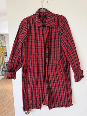 J. Crew Red and Black Plaid Trench Coat